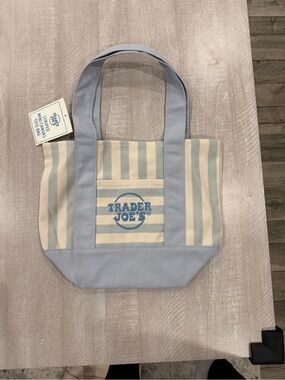 Trader Joe's Light Blue & Cream Striped Canvas Tote